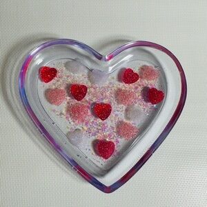 Hand Crafted Resin Heart-Shaped Glitter Dish with Red and Pink Accents